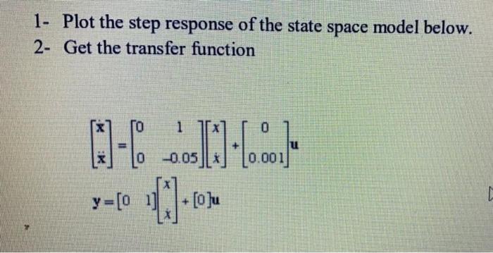 Solved 1- Plot the step response of the state space model | Chegg.com