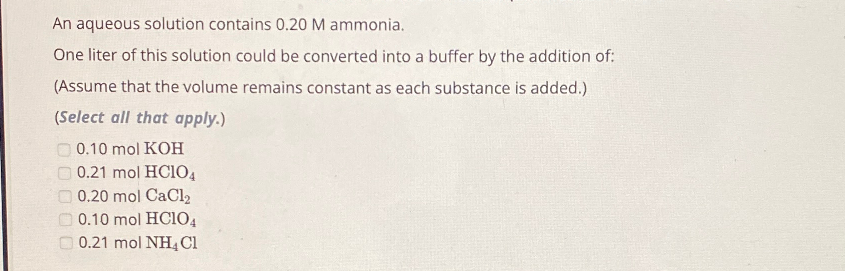 Solved An Aqueous Solution Contains 020m ﻿ammoniaone Liter