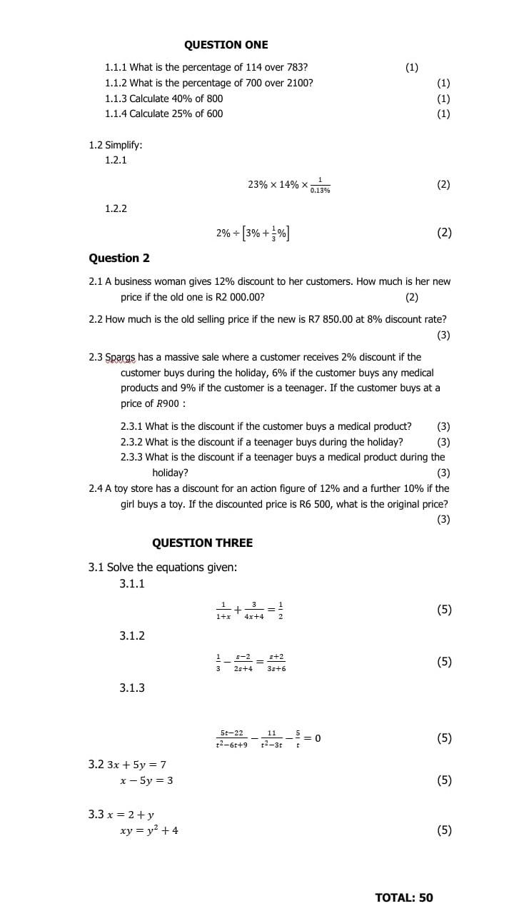 Solved QUESTION ONE 1.1.1 What is the percentage of 114 over | Chegg.com