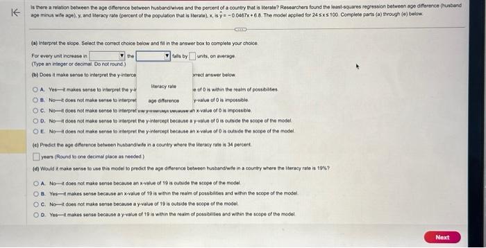 Solved (a) Interpret the slope. Select the correct cholce | Chegg.com