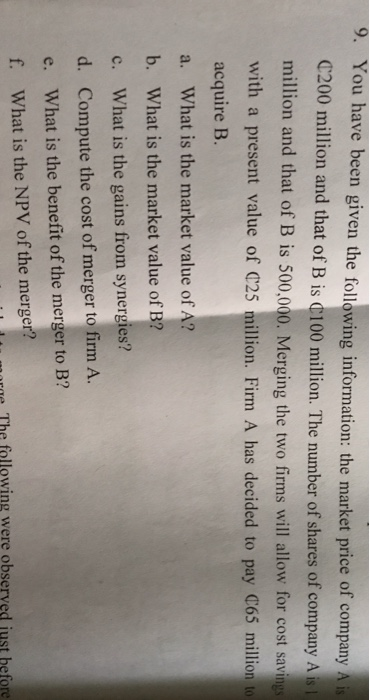Solved 9. You have been given the following information: the | Chegg.com