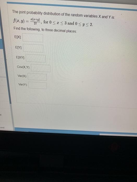 Solved The joint probability distribution of the random | Chegg.com