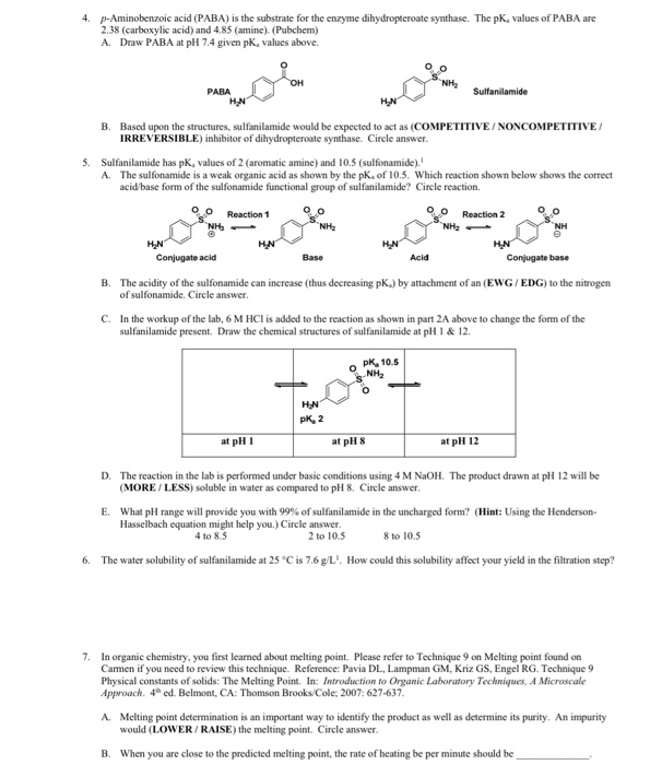 Solved 4. PAminobenzoic Acid (PABA) Is The Substrate For