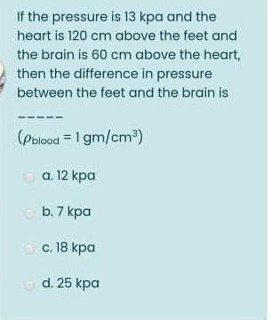 Solved If The Pressure Is 13 Kpa And The Heart Is 1 Cm Chegg Com