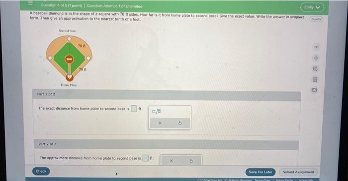 Solved A baseball diamond is in the shape of a square with | Chegg.com