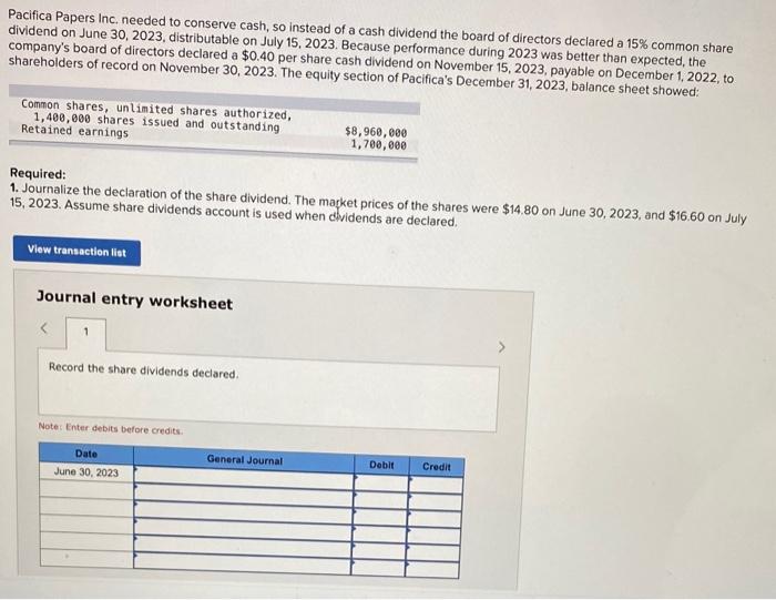 Solved Pacifica Papers Inc, needed to conserve cash, so