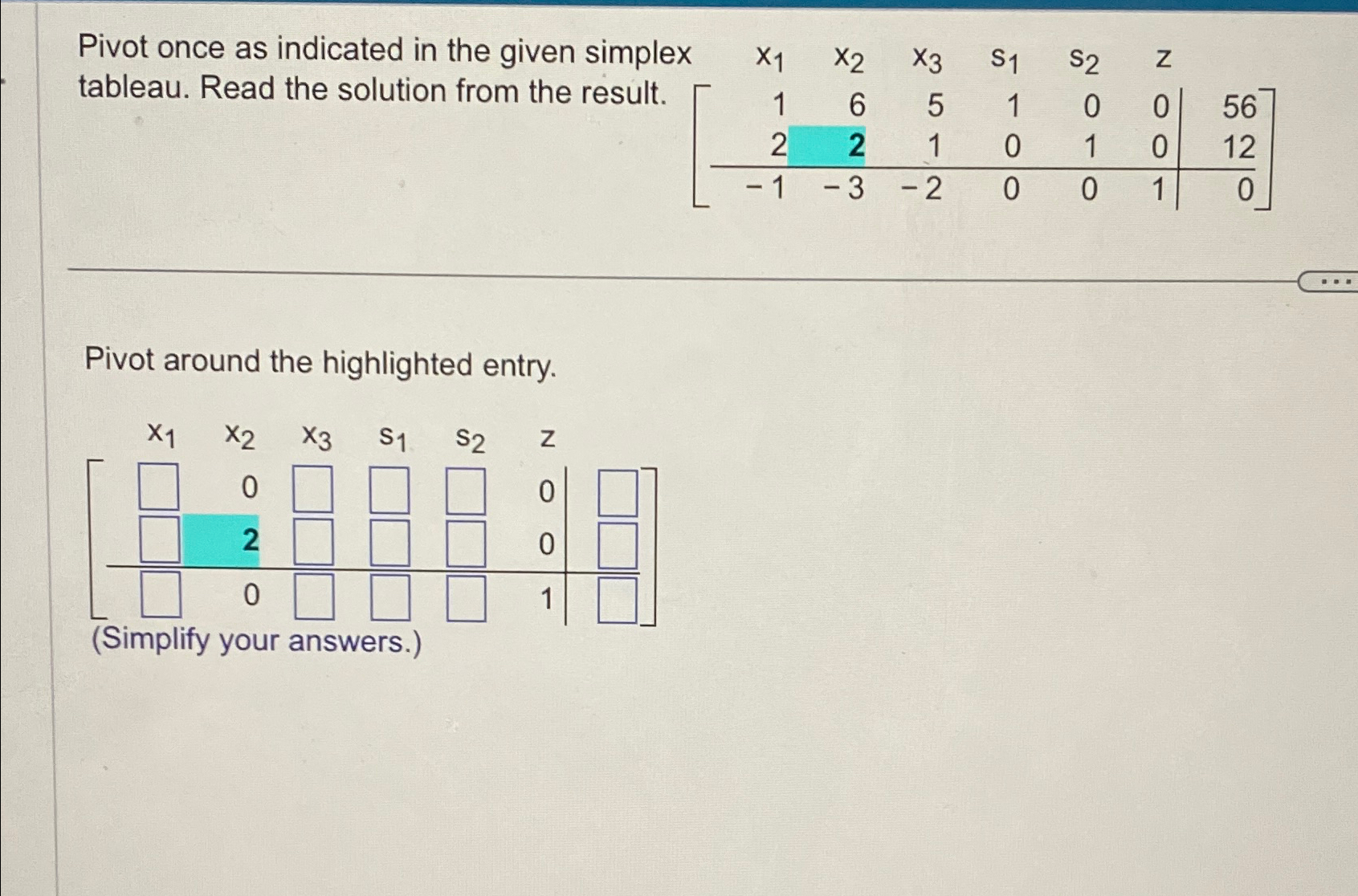 Pivot once as indicated in the given simplex | Chegg.com