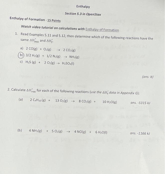 Solved Enthalpy Section 5.3 In OpenStax Enthalpy Of | Chegg.com