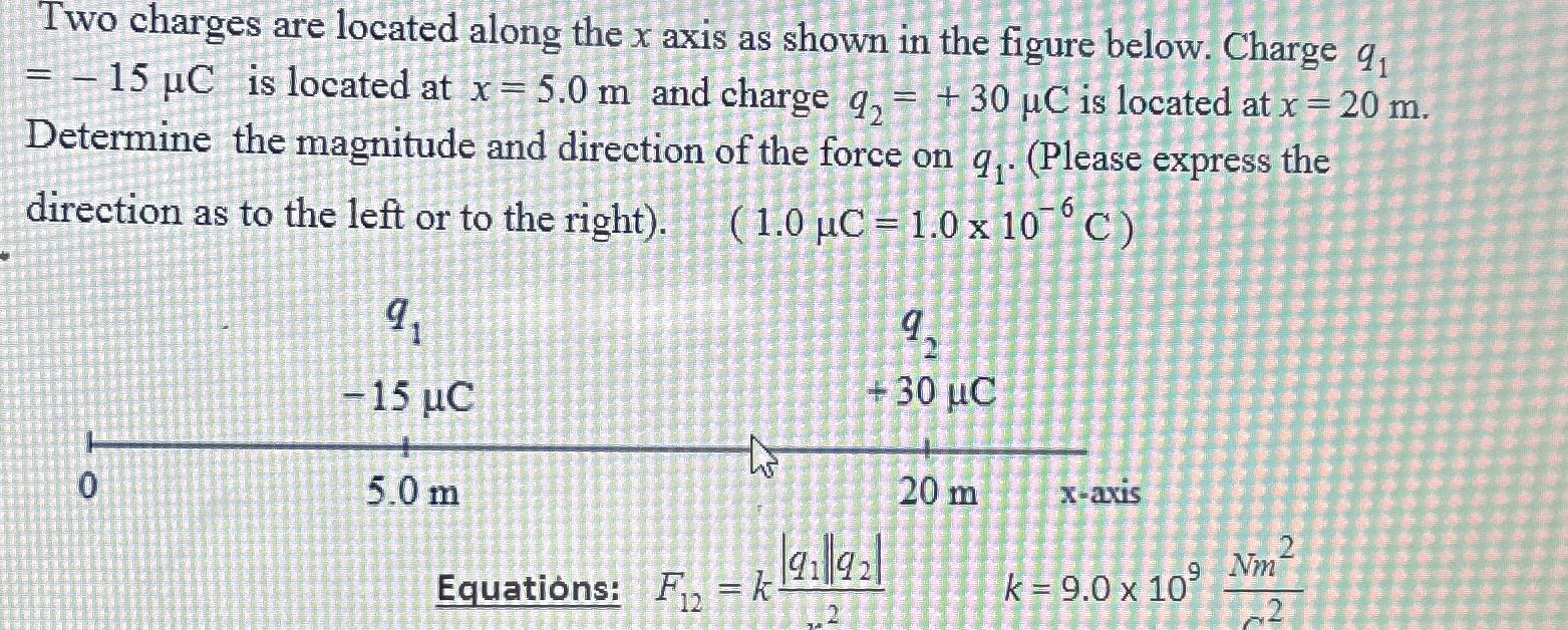 Solved Two charges are located along the x ﻿axis as shown in | Chegg.com