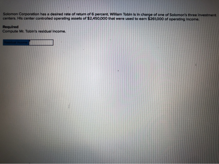 Solved Benson Company calculated its return on investment as