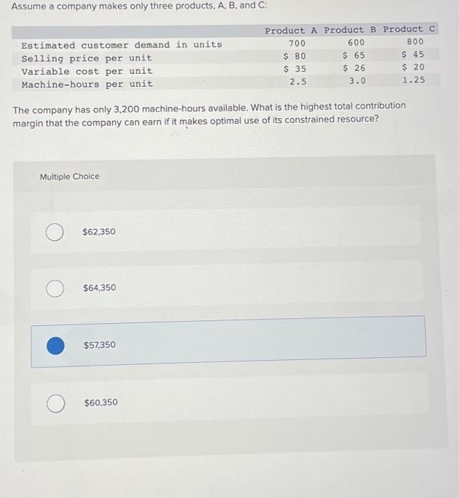 Solved Assume A Company Makes Only Three Products. A, B, And | Chegg.com