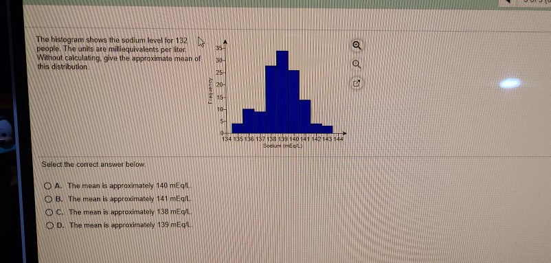Solved Q 35 The Histogram Shows Sodium Level For 132 Chegg Com 14 