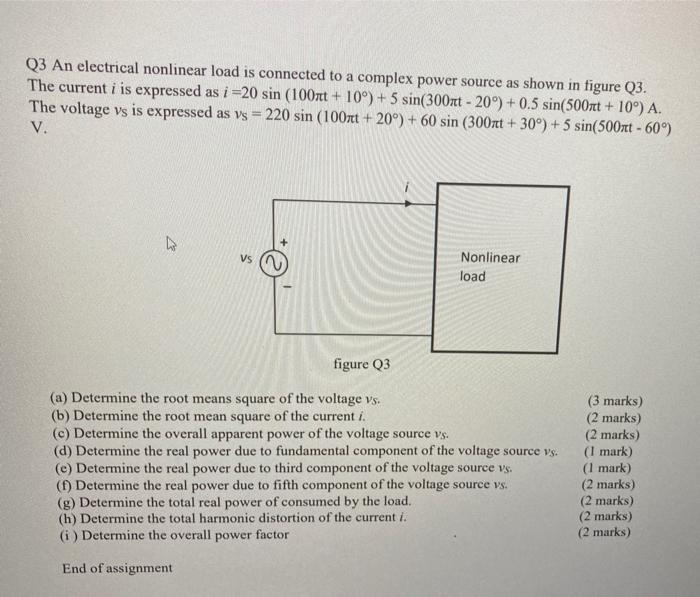 Solved Q3 An electrical nonlinear load is connected to a | Chegg.com
