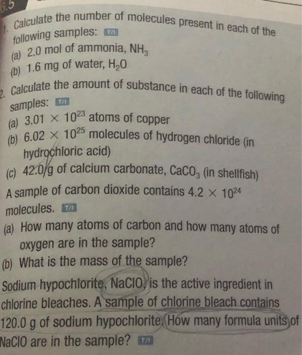Solved 0.5 1. Calculate the number of molecules present in | Chegg.com