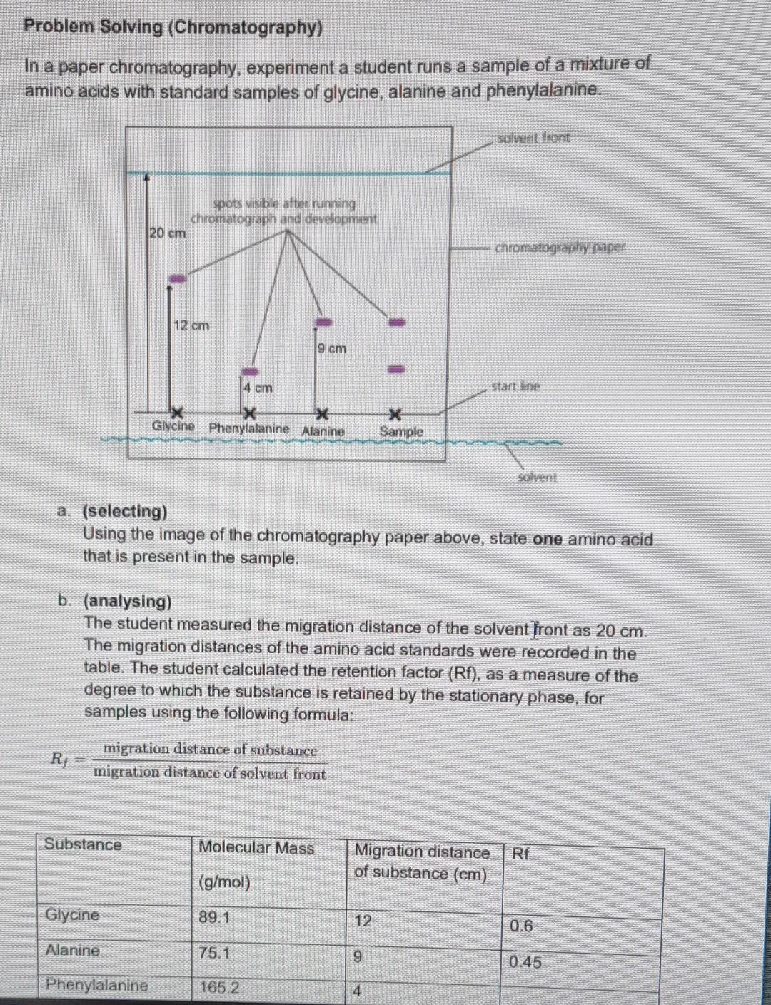 Solved Problem Solving Chromatography In A Paper Chegg Com