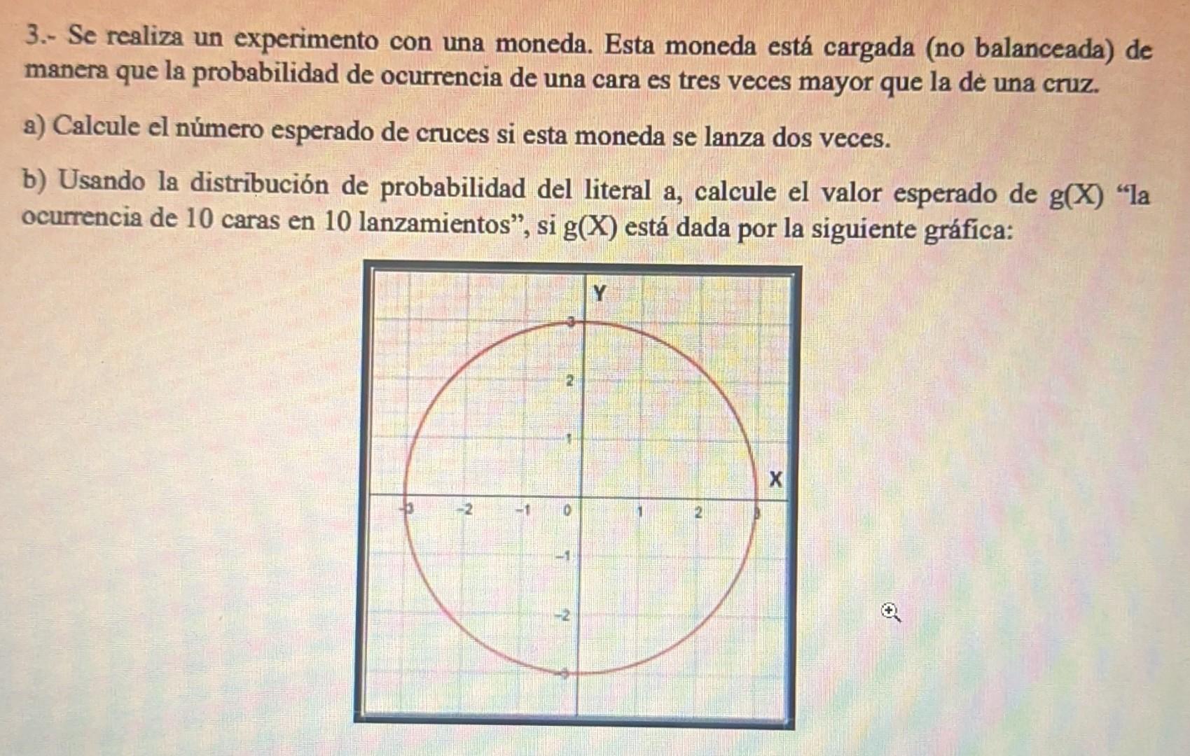 3.- Se realiza un experimento con una moneda. Esta moneda está cargada (no balanceada) de manera que la probabilidad de ocurr