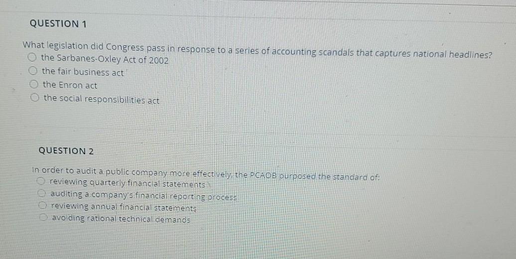 Solved QUESTION 1 What legislation did Congress pass in