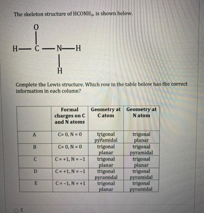 Solved The skeleton structure of HCONH2, is shown below. o | Chegg.com
