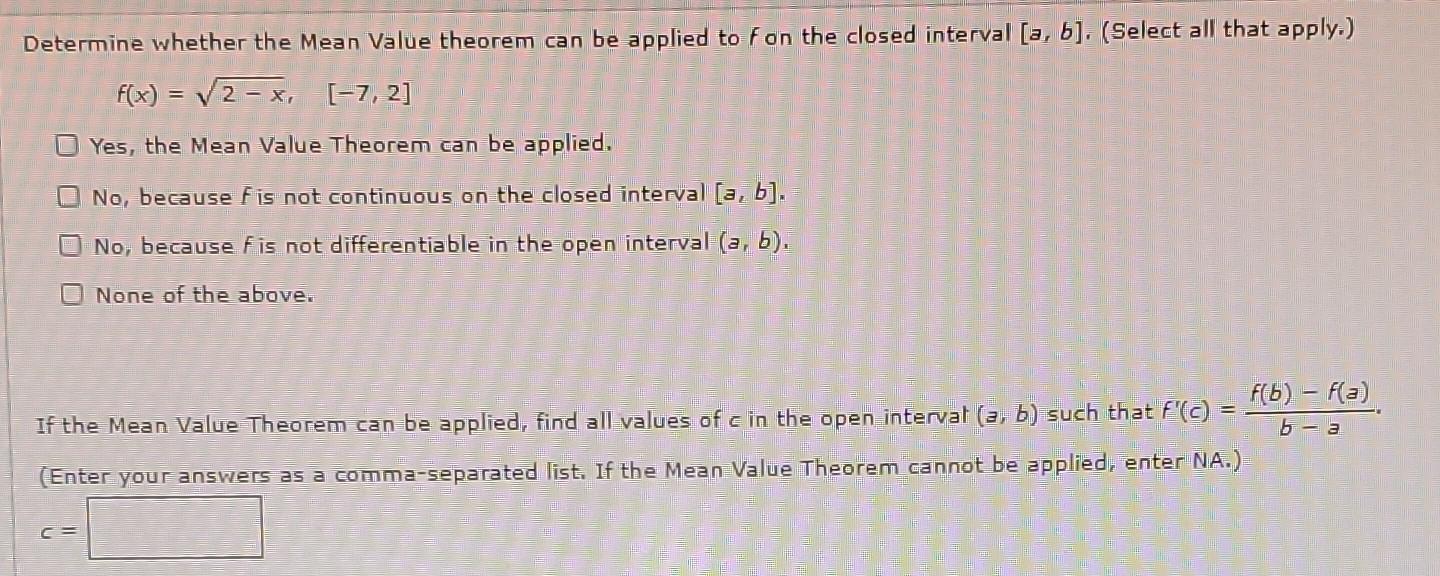 Solved Determine Whether The Mean Value Theorem Can Be | Chegg.com