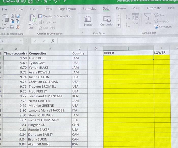 [Solved]: Advanced and Practical Formulas Microsoft Excel