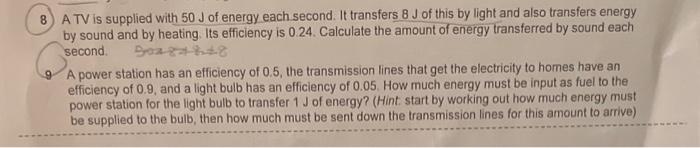 Solved A plasma TV transfers 300 J of energy every second. | Chegg.com