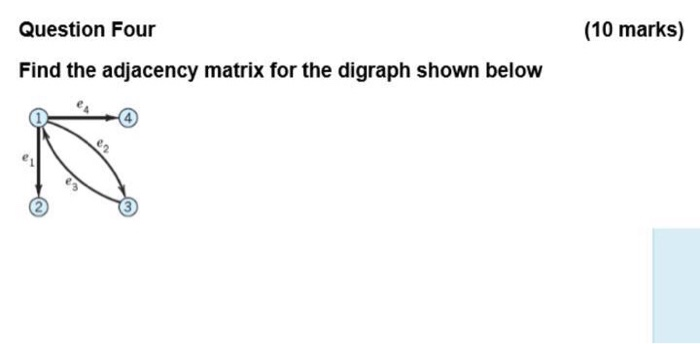 Solved Question Four (10 marks) Find the adjacency matrix | Chegg.com