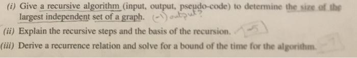 Solved (1) Give a recursive algorithm (input, output, | Chegg.com