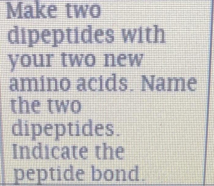 Solved Make two dipeptides with Your two new amino acids. | Chegg.com