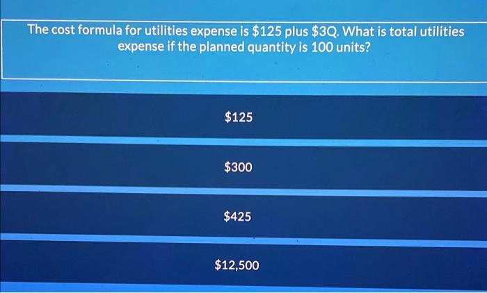 Solved The cost formula for utilities expense is $125 plus | Chegg.com