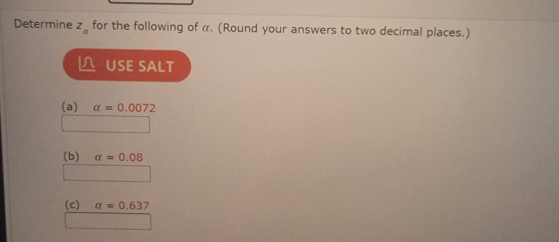 Determine Zα For The Following Of α