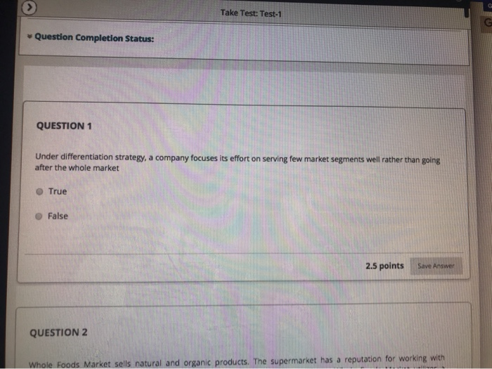 Solved Take Test: Test-1 Question Completion Status: | Chegg.com