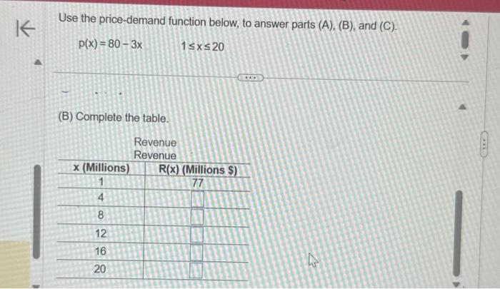 Solved Use the price-demand function below, to answer parts | Chegg.com