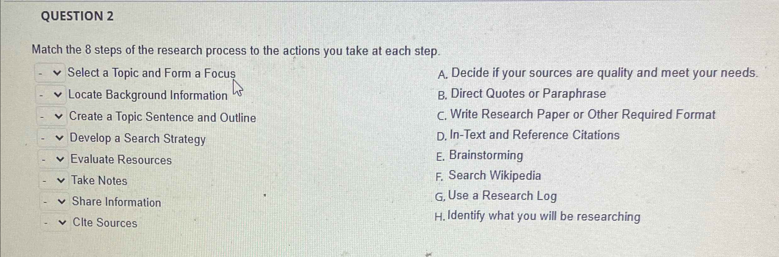 Solved QUESTION 2Match the 8 ﻿steps of the research process | Chegg.com