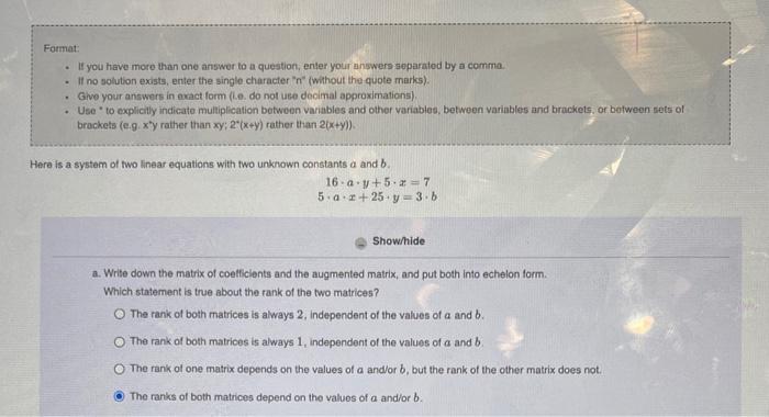 Solved Format: . If you have more than one answer to a | Chegg.com
