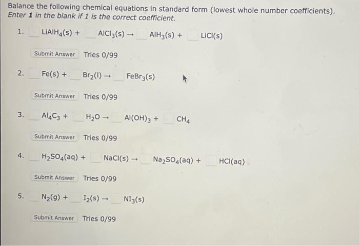 Solved Balance The Following Chemical Equations In Standard | Chegg.com