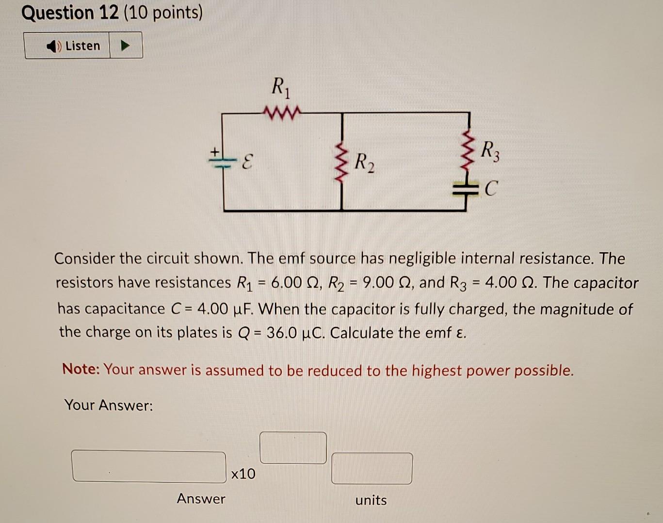 Solved Consider The Circuit Shown. The Emf Source Has | Chegg.com