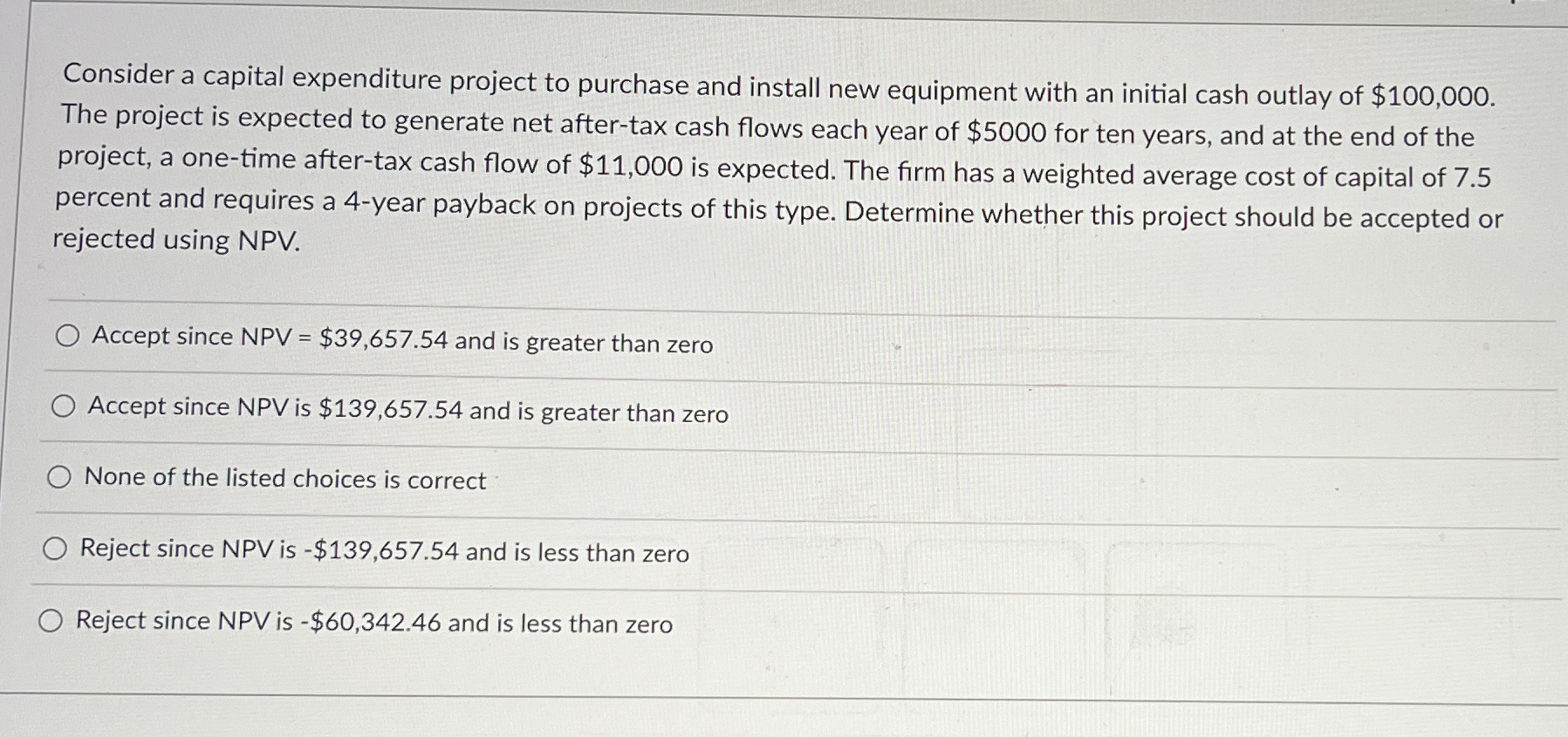 Solved Consider a capital expenditure project to purchase | Chegg.com