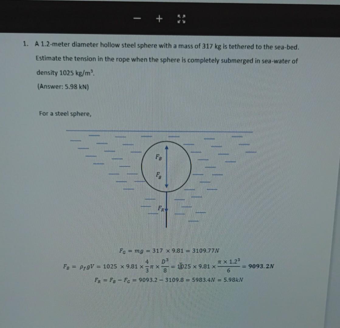 Solved 1. A 1.2meter diameter hollow steel sphere with a