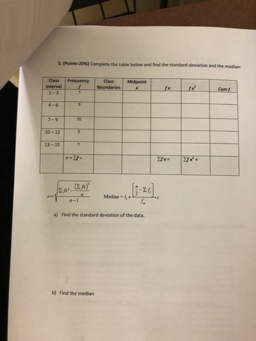 Solved 3. (Points-20 %) Complete the table below and find | Chegg.com