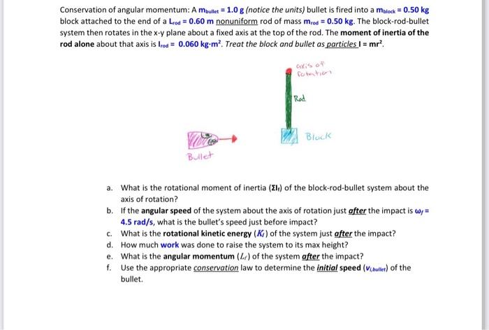 Solved Conservation of angular momentum: A Mbullet = 1.0 g | Chegg.com