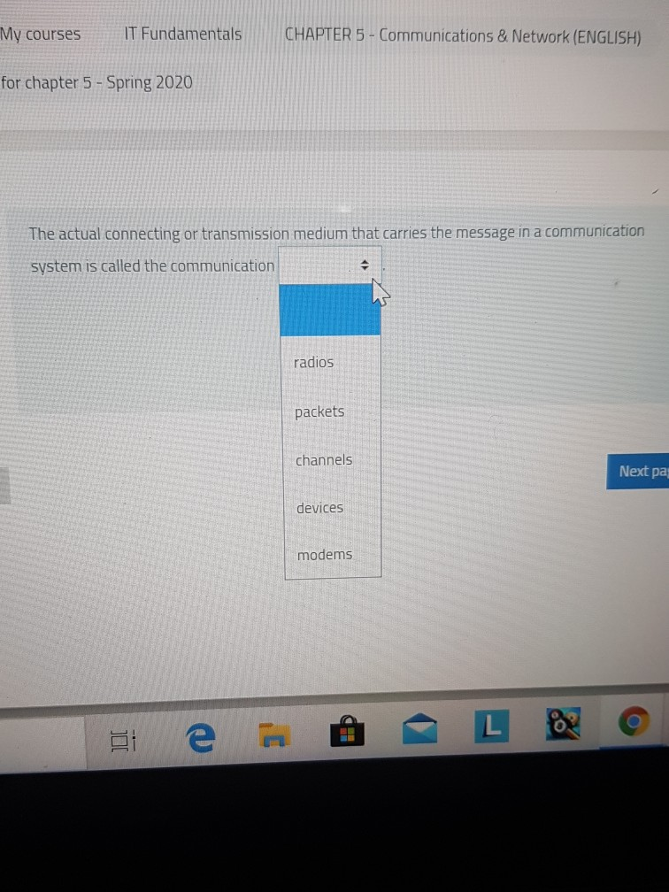 Solved My courses IT Fundamentals CHAPTER 5 - Communications | Chegg.com