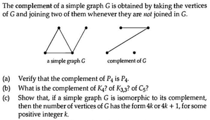 Solved The complement of a simple graph G is obtained by | Chegg.com