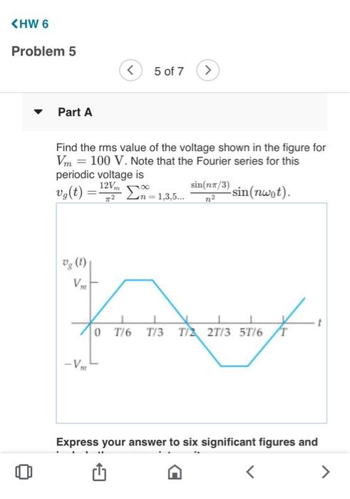 Solved Part A Find the rms value of the voltage shown in | Chegg.com