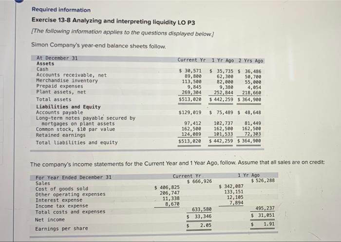 Solved Required information Exercise 13-8 Analyzing and | Chegg.com