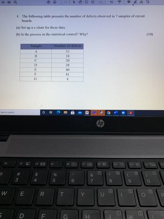 Solved E 1 The Following Table Presents The Number Of | Chegg.com