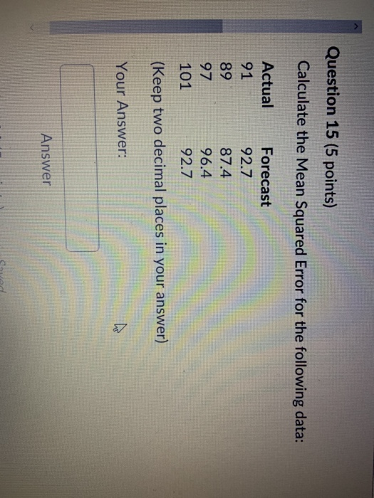 Solved Question 15 (5 points) Calculate the Mean Squared | Chegg.com