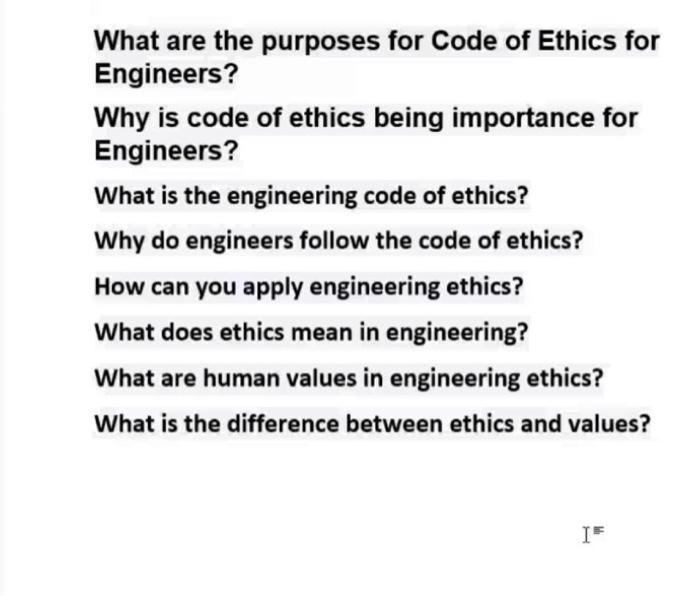 Solved What Are The Purposes For Code Of Ethics For Engin Chegg Com