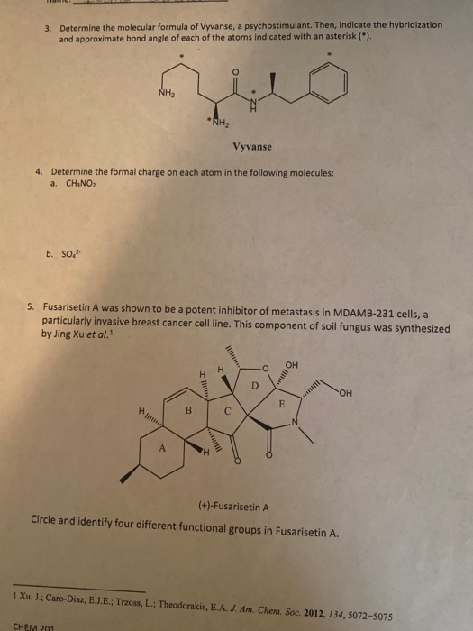 Solved 3. Determine the molecular formula of Vyvanse, a