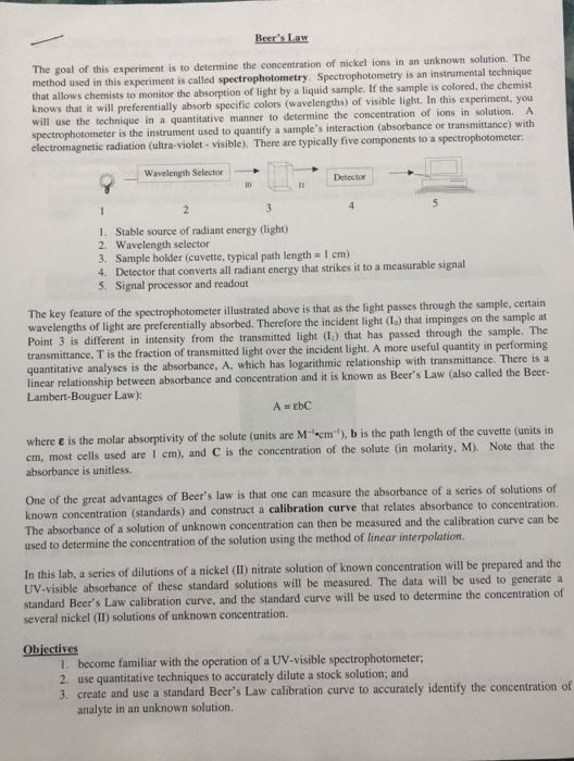 Solved Beer's Law lab Answer & Show work please Part A 1)