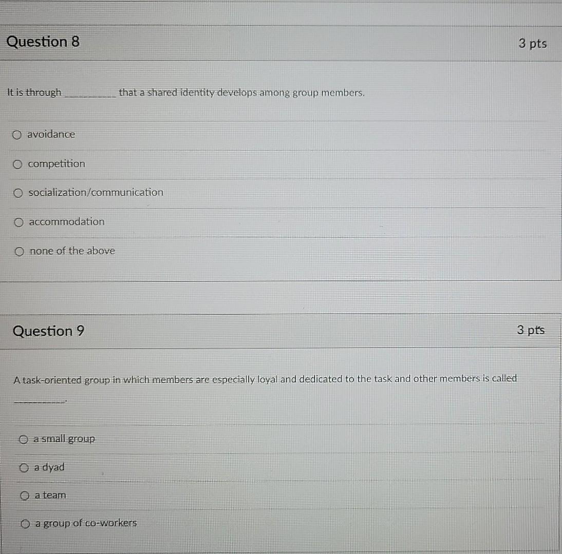 Solved Question 8 3 pts It is through that a shared identity | Chegg.com